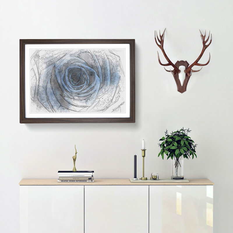 Pretty Blue Rose in Abstract - Framed Print, 40cm H x 60cm W x 2cm D, Walnut