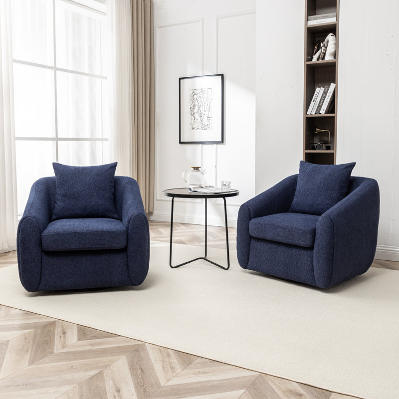 Duston 32'' Wide Upholstered Swivel Chair, Blue