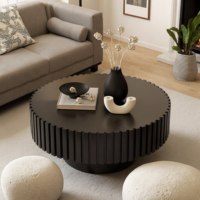 Table basse à piédestal olive fabriquée à la main - Centre de table minimaliste moderne pour les espaces de vie