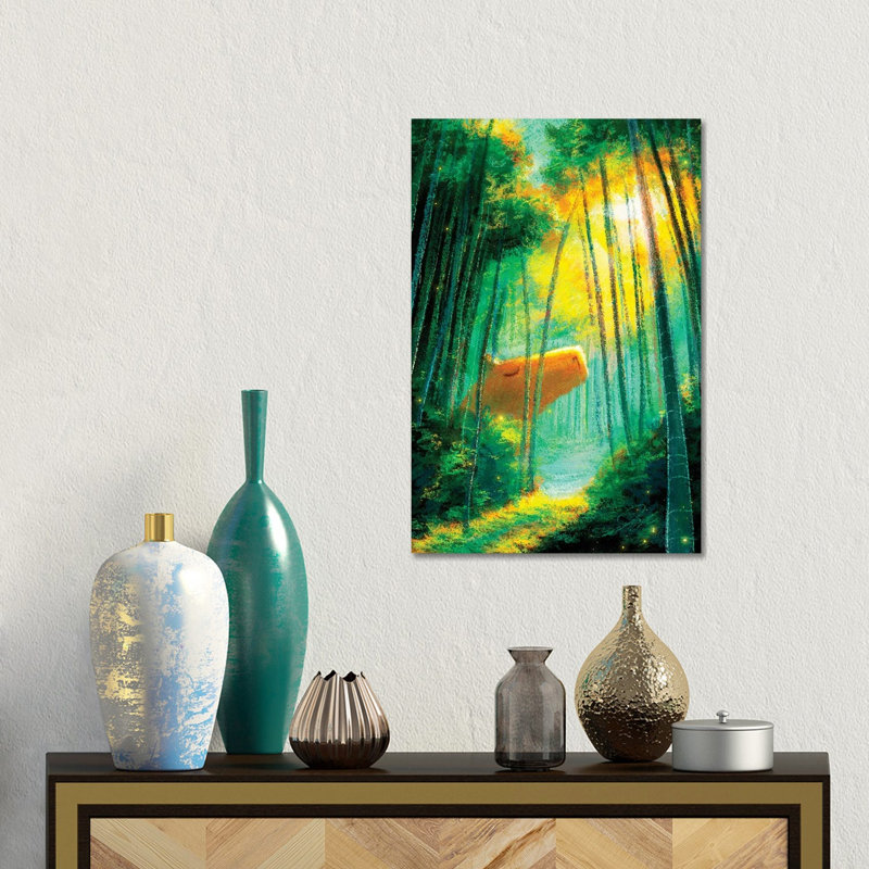 Capybara dans la forêt de bambous - reproduction d'art mural - toile tendue, 18 po x 12 po, Toile tendue avec châssis