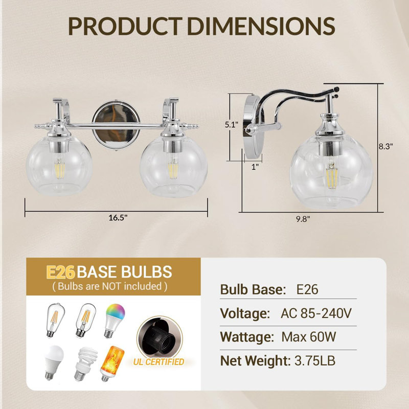 Luminaire de salle de bain Modern, Chrome poli, 2