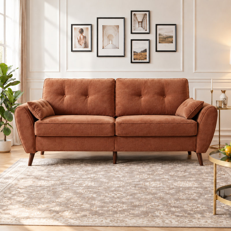 Waldorf 75.5" Modern Teddy Upholstered Loveseat, Red Brown