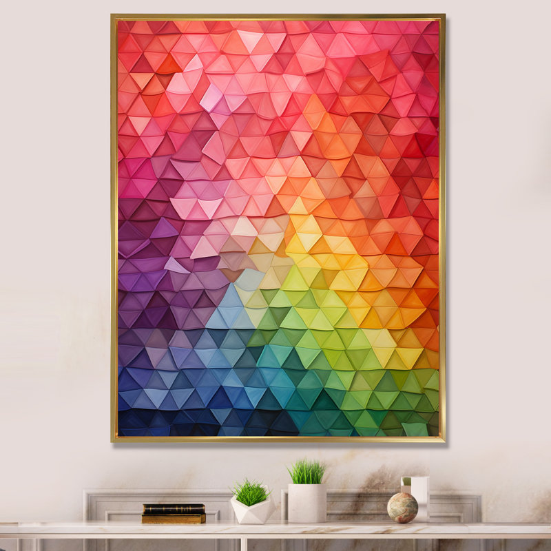 Formes géométriques colorées - art mural géométrique, H 32 po x l 24 po x P 1 po, Cadre flottant doré