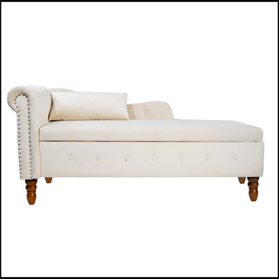 Chaise Lounge Indoor, Chesterfield Style with Storage, Plush Velvet Upholstery, Nailhead Trim, and Curly Armrests for Comfort and Elegance.