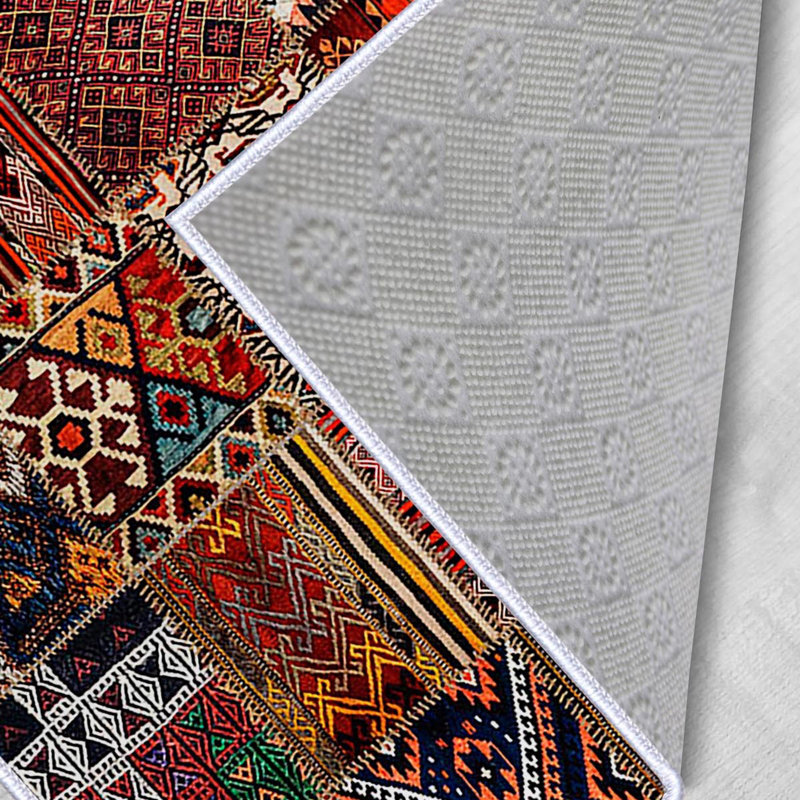 Tapis de couloir élégant (3,3 x 4,9 pi), 100% polyester, hauteur de poils de 0,3 po | Pois antibactérien antidérapant en PVC | Design tissé avec impression numérique 3D | Lavable à la machine, parfait pour la décoration intérieure et le confort