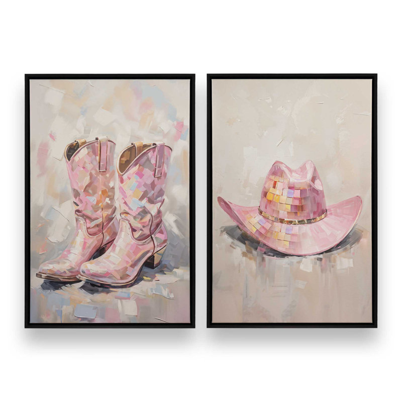 «Cowboy Essentials» en rose, ensemble de 2, H 18 po x l 26 po, Cadre flottant noir satiné