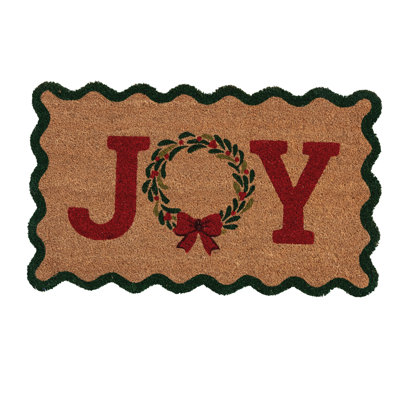Scalloped Coir Doormat with Joy Wreath