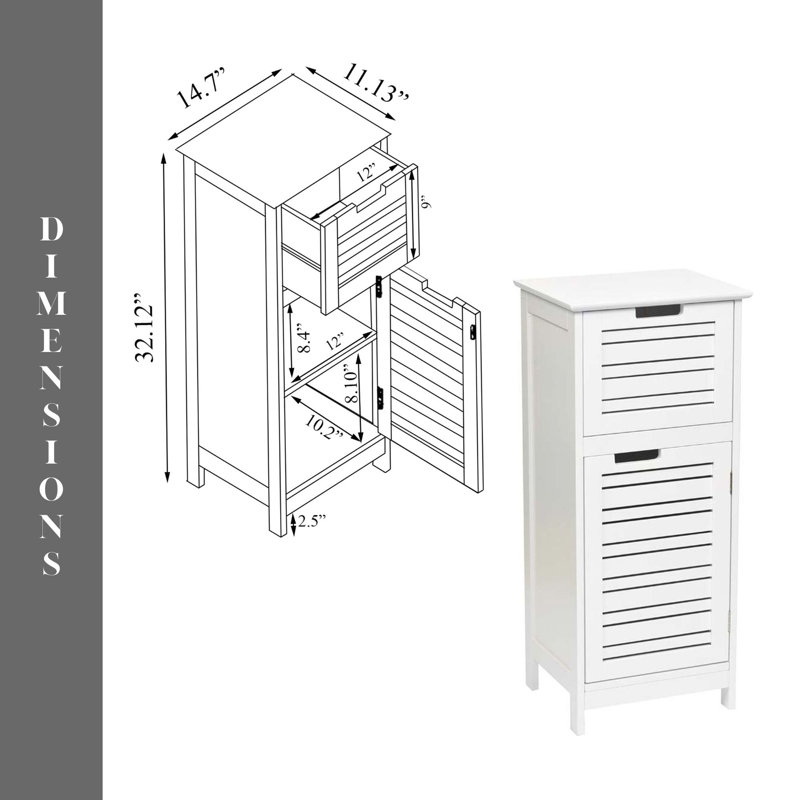 White MDF Bathroom Storage Cabinet with Vented Door and Drawer