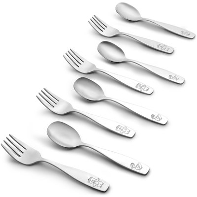 Zulay Kitchen Flatware Set Stainless Steel Spoons & Forks for Children - 8 Piece Set (4 Forks & 4 Spoons)
