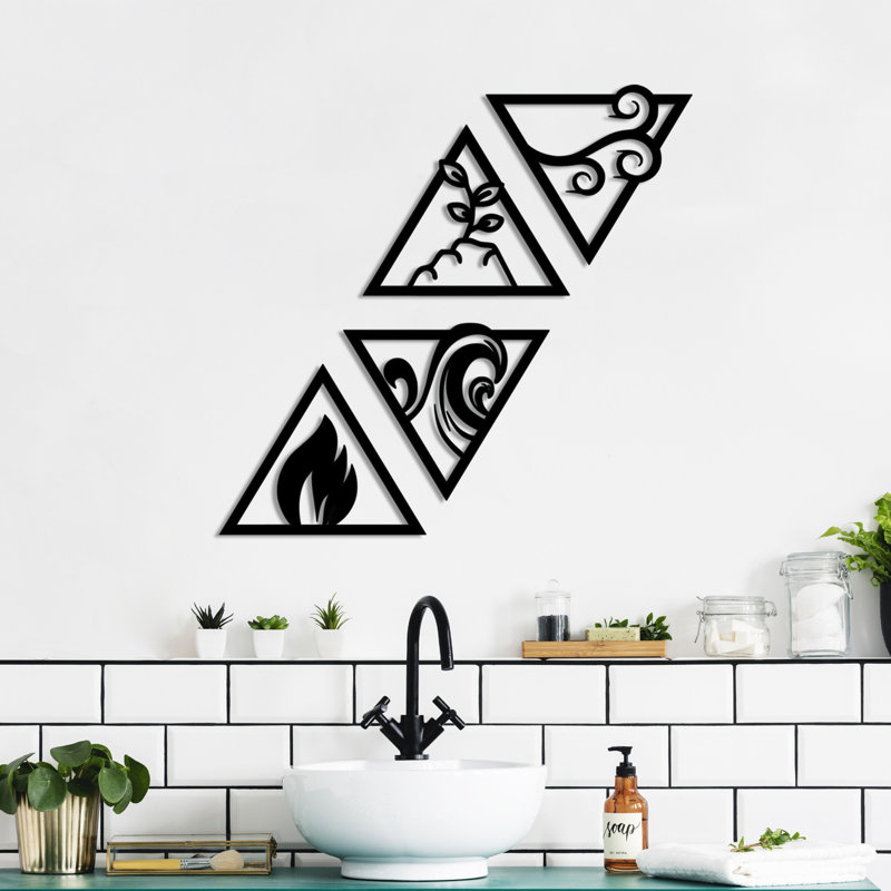 Decorative Metal Wall Accessory (4 Pieces), Black Finish, 11.8 x 9.8 inches | 100% Metal Construction, Thickness: 0.06 inches | Perfect for Home Decor, Unique Design to Enhance Any Space