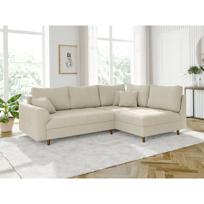 Luna 4 Seater Corduroy Corner Sofa , Right -sided, Beige