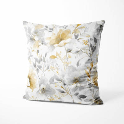 Country Farmhouse Throw Pillow - Floral Grey Whisper Printed Cushion