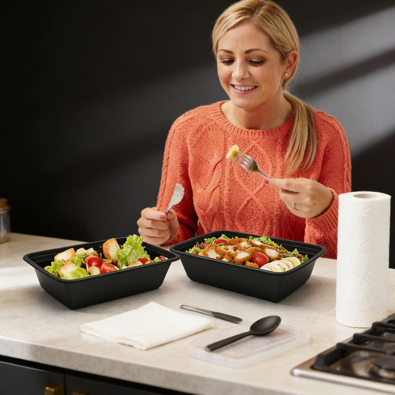 Contenants de préparation de repas réutilisables, paquet de 50, contenants alimentaires sans BPA 38 oz avec couvercles, étanches et hermétiques, allant au micro-ondes, au congélateur et au lave-vaisselle, empilables pour la planification des repas et les mets à emporter