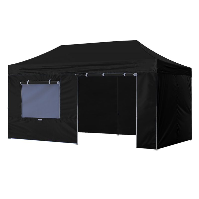 Amber-Lee 96'' W x 180'' D Steel Pop-Up Canopy, Black, 10ft x 20ft