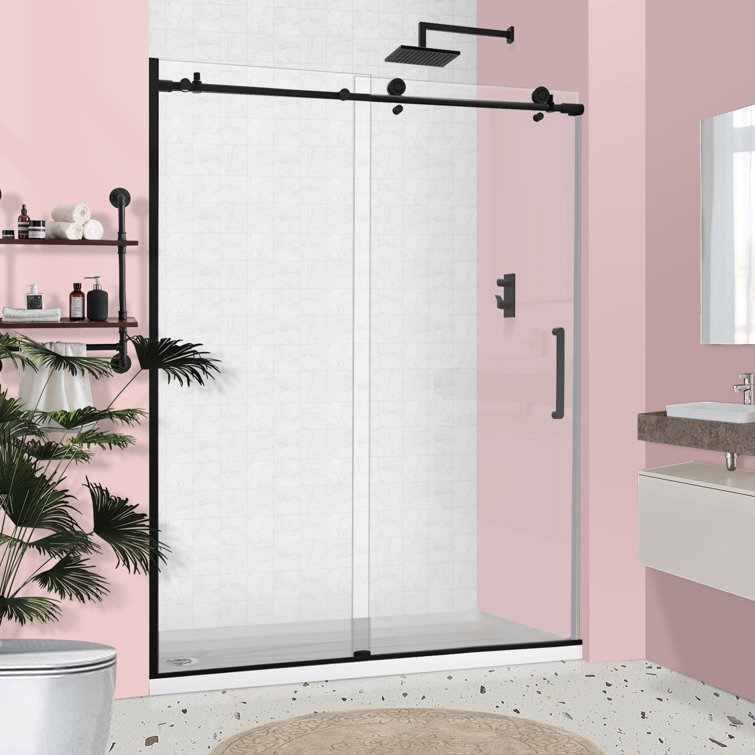 57'' - 59'' W x 75'' H Single Sliding Frameless Shower Door with Clear Glass