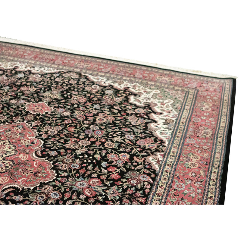 High-Quality Hand-Knotted Black And Rose Area Rug