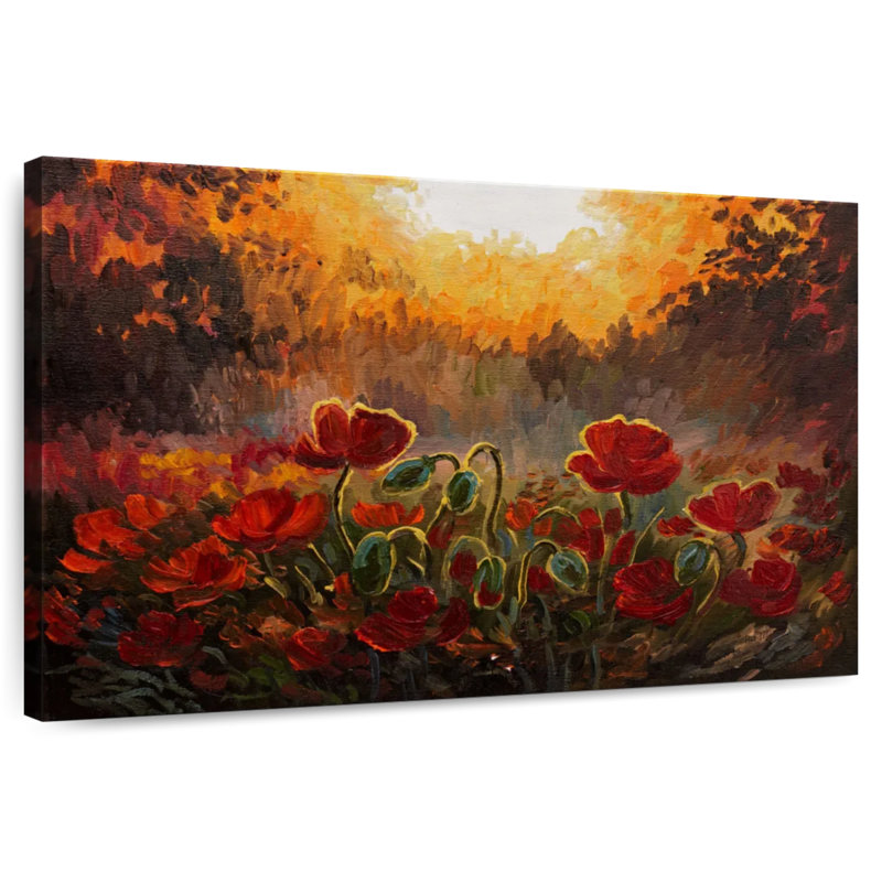Coquelicots rouges dans les bois, H 8 po x l 12 po