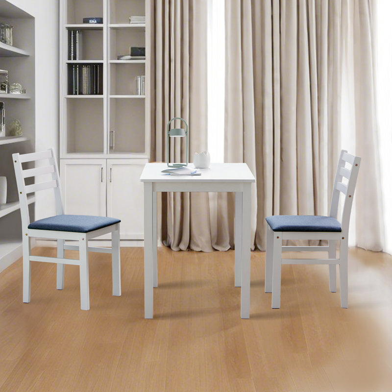 Venerica 3-Piece Modern Dining Table Set, Wooden Kitchen Table Chair Set For Two, White