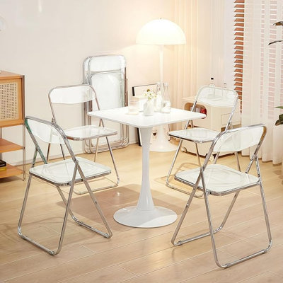 HDHNBA Set Of 6 Foldable Clear Acrylic Dining Chairs With Chrome Metal Frame And Non Slip Floor Pads