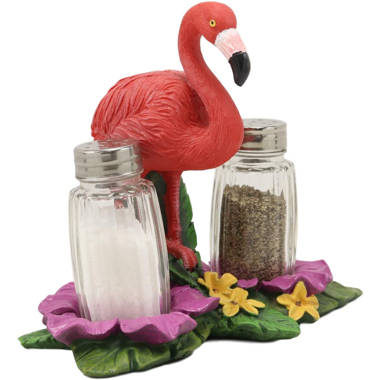 De Leon Collections Polyresin Tropical Pink Flamingo on Palms Floral  Coastal Living Salt and Pepper Shaker Holder Set & Reviews