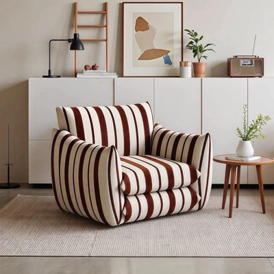 French retro striped single sofa chair - wooden frame leisure chair, suitable for living rooms, bedrooms, and study rooms