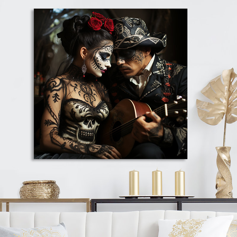 Roses, jour des morts, portrait mexicain II - art mexicain encadré, H 30 po x l 30 po x P 1,5 po, Toile tendue