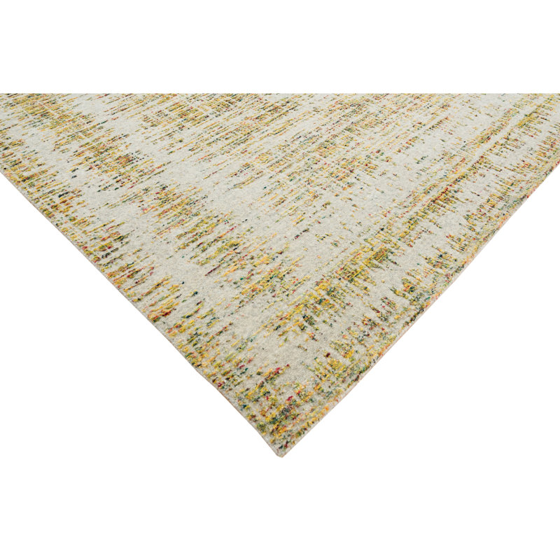 Tapis géométrique en laine / viscose tissé à la main beige / blanc, Rectangle 2 pi x 3 pi