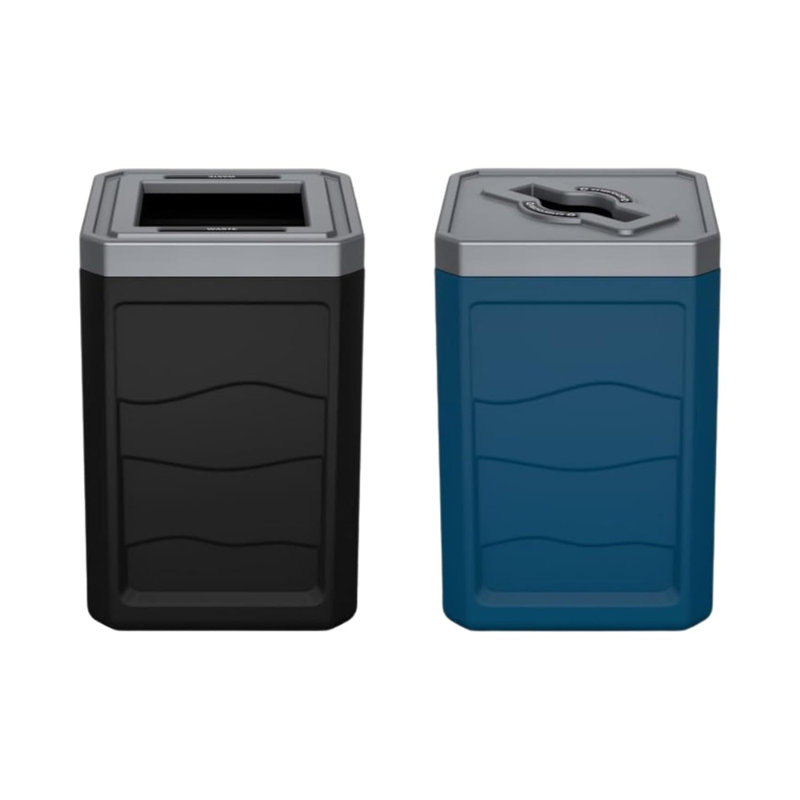 Grande poubelle robuste de 50 gallons en plastique recyclé à 100% et bac de recyclage pour espace commercial avec esthétique moderne haut de gamme - paire