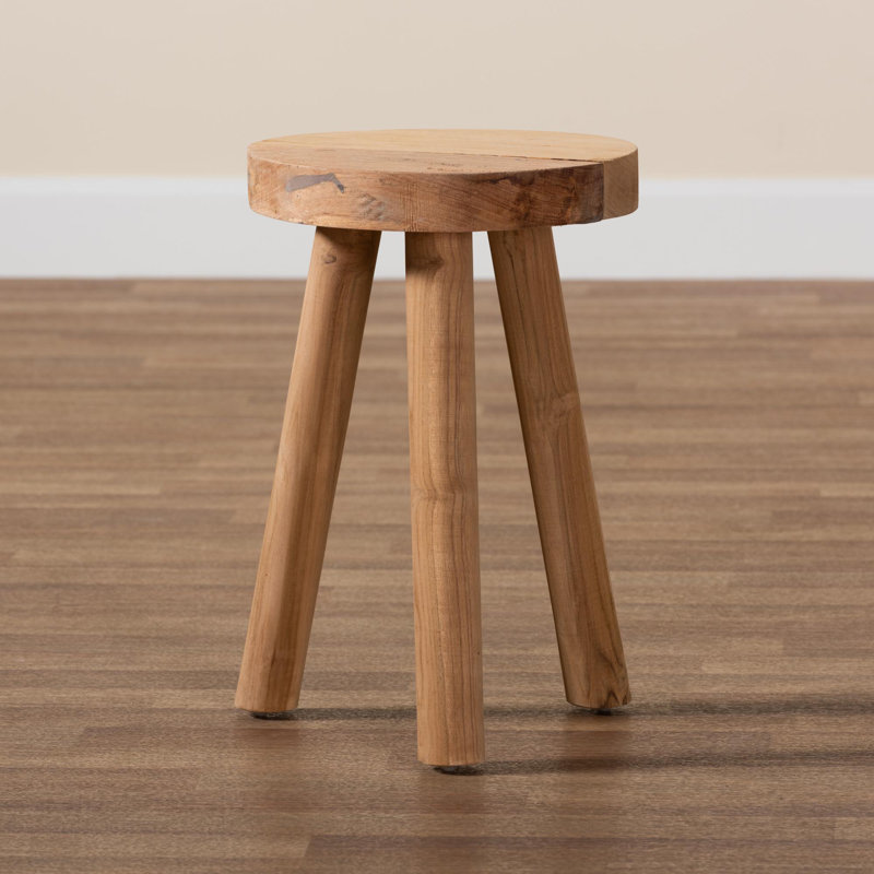 Eean Upholstered Teak Wood Ottoman