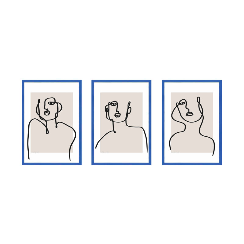Figure and Form. Set of 3 by Romina Gadler - Framed Wall Art, 38" H x 26.5" W x 1.25" D, Blue Framed Paper