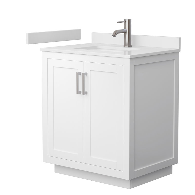 Miranda 30" Freestanding Single Bathroom Vanity with Cultured Marble Top, White, Brushed Nickel, White Cultured Marble