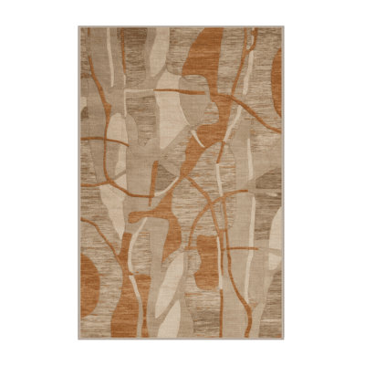 Machine Washable Abstract Brown Area Rug