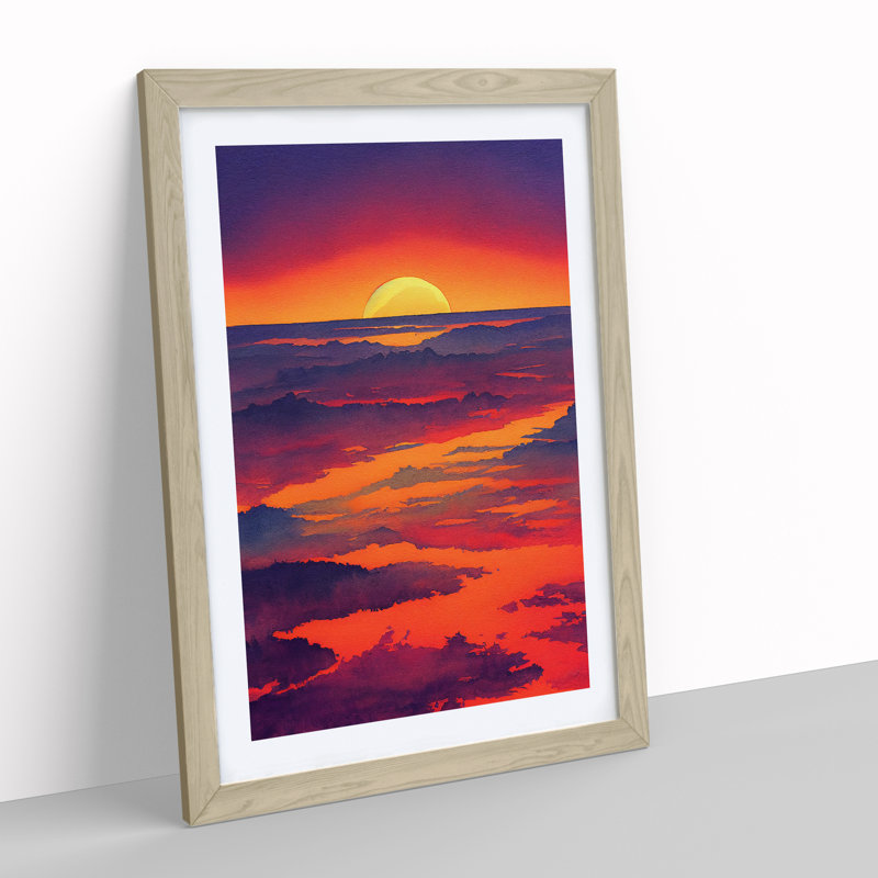 Thrilling Sunset - Single Picture Frame Painting, 46cm H x 34cm W x 2cm D, Oak 