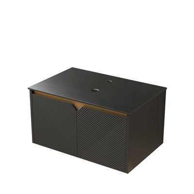 30" Bathroom Cabinet With Black Sintered Stone Countertop, No Basin, Solid Wood Doors, Plywood Frame, Twill Trim, Soft Close, Flat Pack For Self-setup Countertop Vanity, Body, Metal Accents, Self