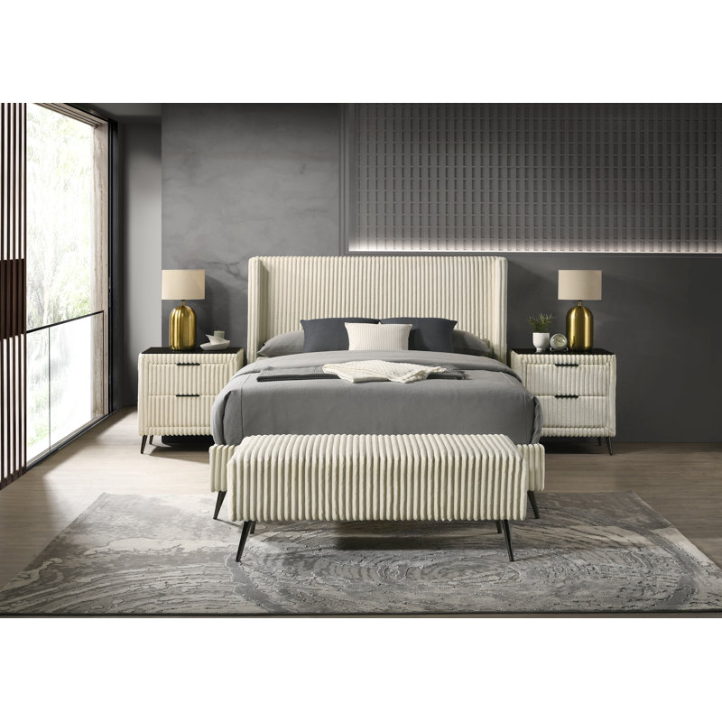 Northington Upholstered Bedroom Set, Cream, Queen, Yes