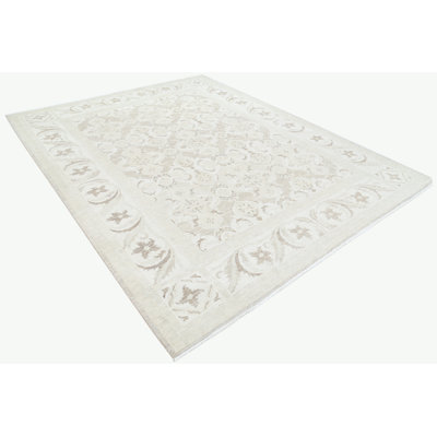 Tapis beige en laine noué à la main 3 x 4 pi à motif floral turc