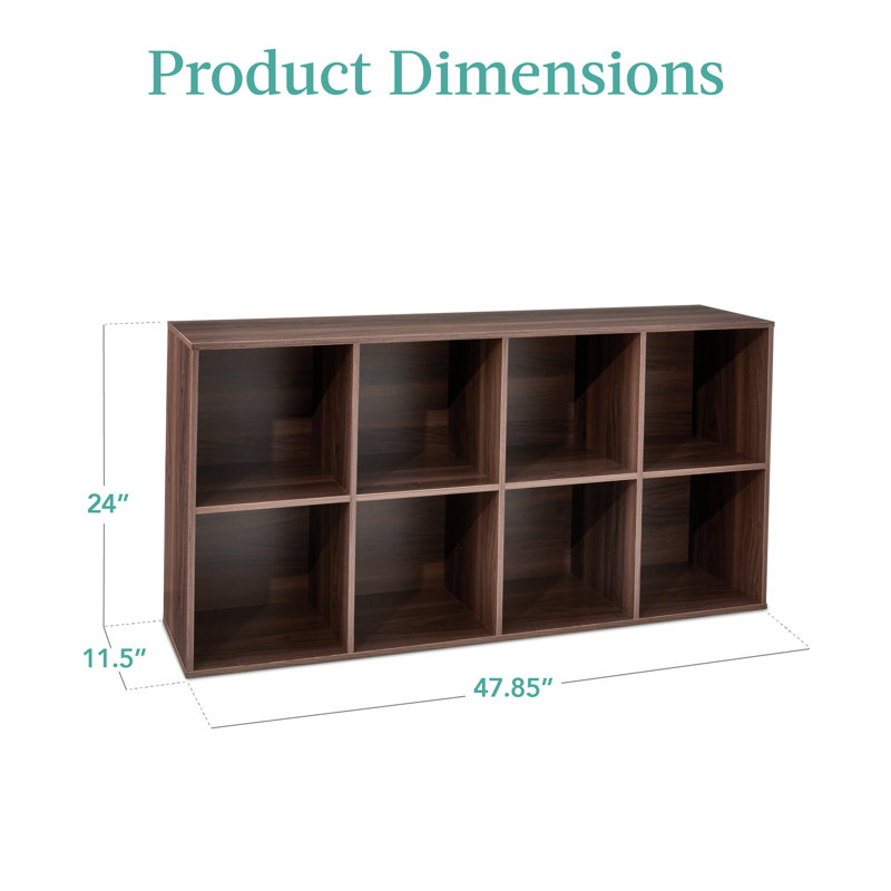 Bookshelf, 11in Display Storage System, Organizer w/ Removable Back Panels, (8 Shelves) 24"H x 47.85"W x 11.5"D, Walnut