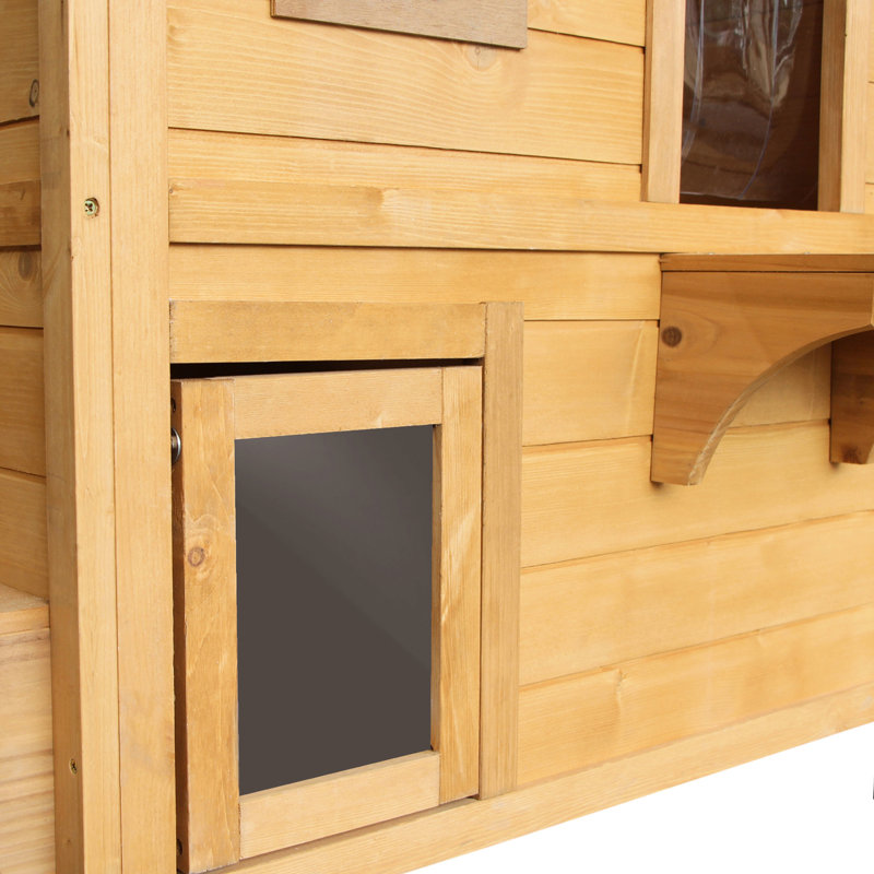 Enclos d'extérieur pour chat 2 étages - Maison en bois avec trappe d'évacuation pour chats de moins de 10 livres, toit ouvrable, plateformes de saut, porte blanche, plateformes