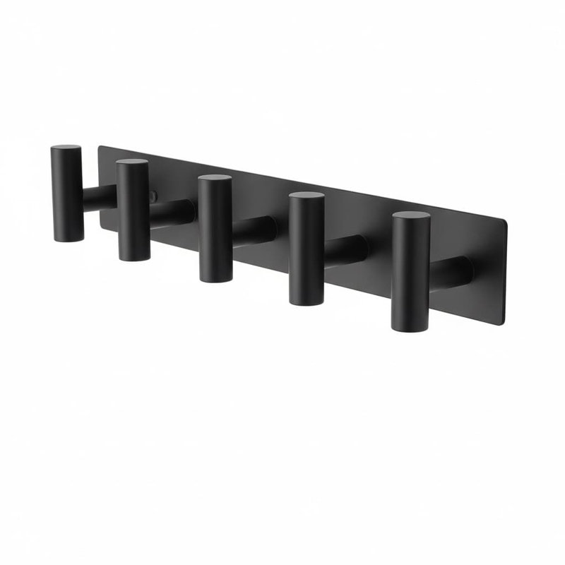 16.54" Black Wall Mounted Coat & Towel Rack - 5 Hooks for Robes/Bags/Keys - Entryway/Bathroom, Black