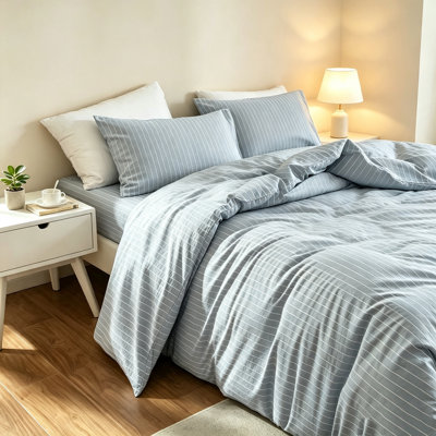 DONEUS Striped Duvet Cover Set 100% Washed Cotton Material Linen Like Soft Feelling Bedding Set