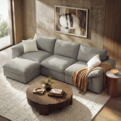 Ahn 4-Seat Modern Chenille Cloud Down-Blend Modular U-Shaped Sectional Sofa with Storage Ottoman, Tool-Free Assembly, Washable Covers