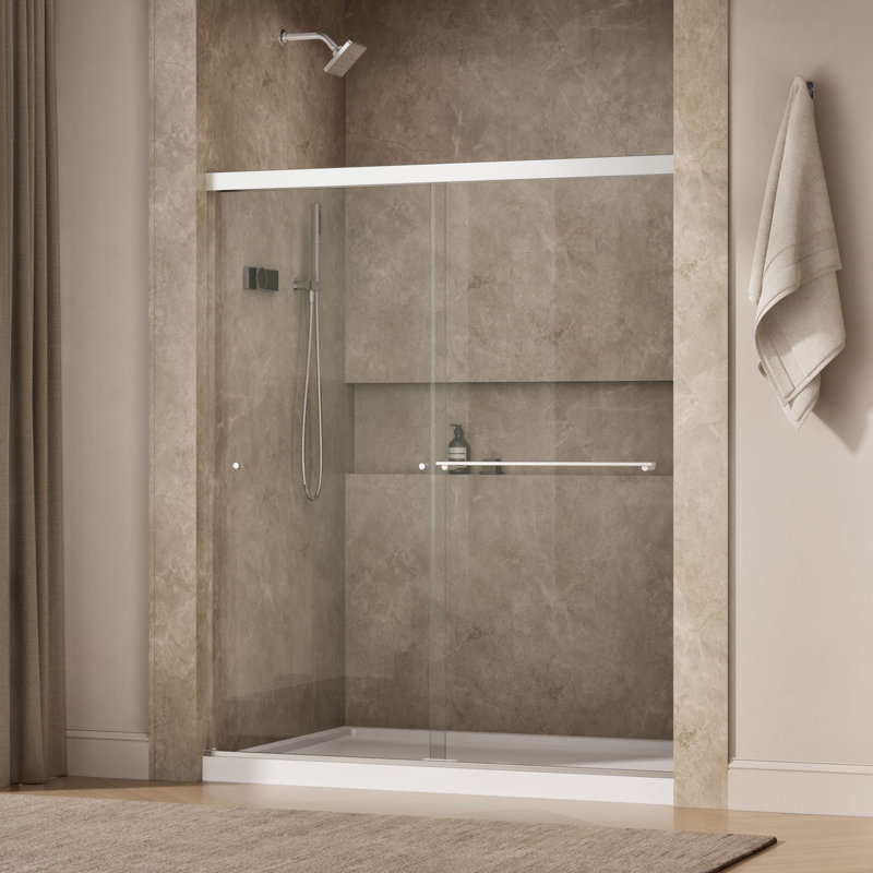 Revel 59.63" x 70" Double Sliding Shower Door with CleanCoat® Technology, Bright Polished Silver, Crystal Clear