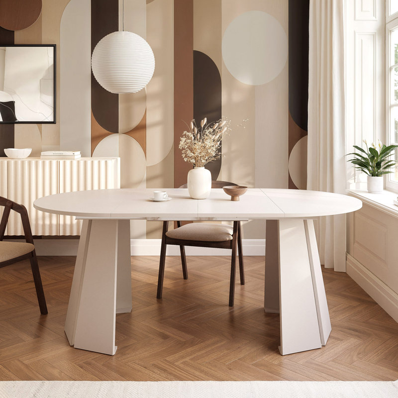 Extendable Round Dining Table, Beige, 76cm H x 180cm W x 180cm D