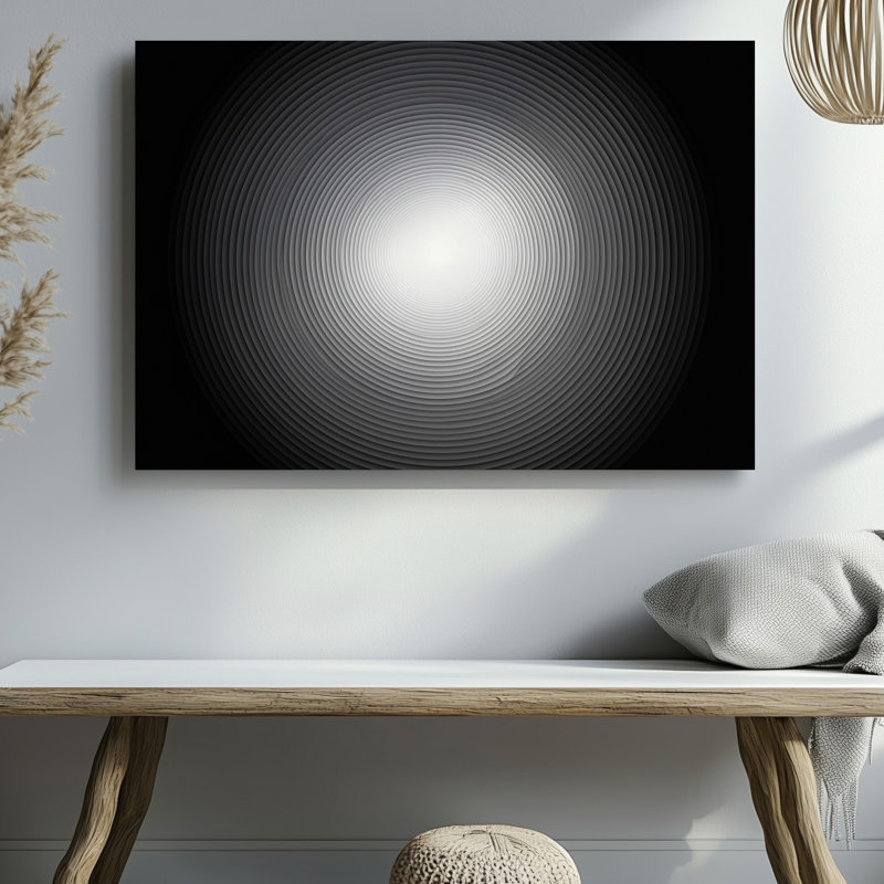 Toile, art abstrait noir et blanc hypnotisant mettant en vedette des cercles concentriques, art mural rayonnant d'un point central