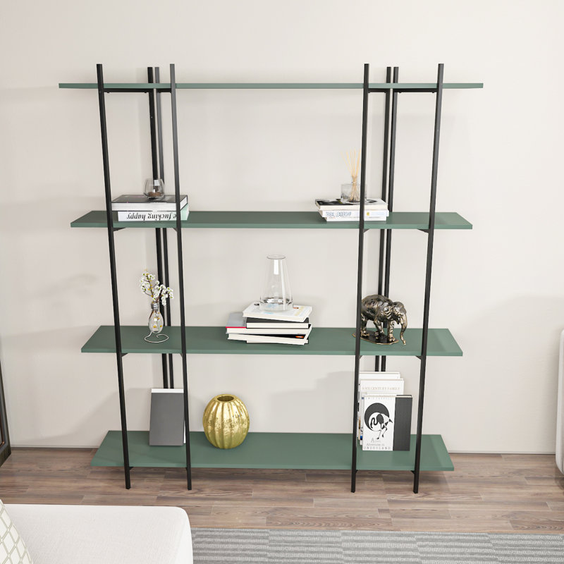 Assia 180cm H x160cm W Standard Bookcase, Black, White