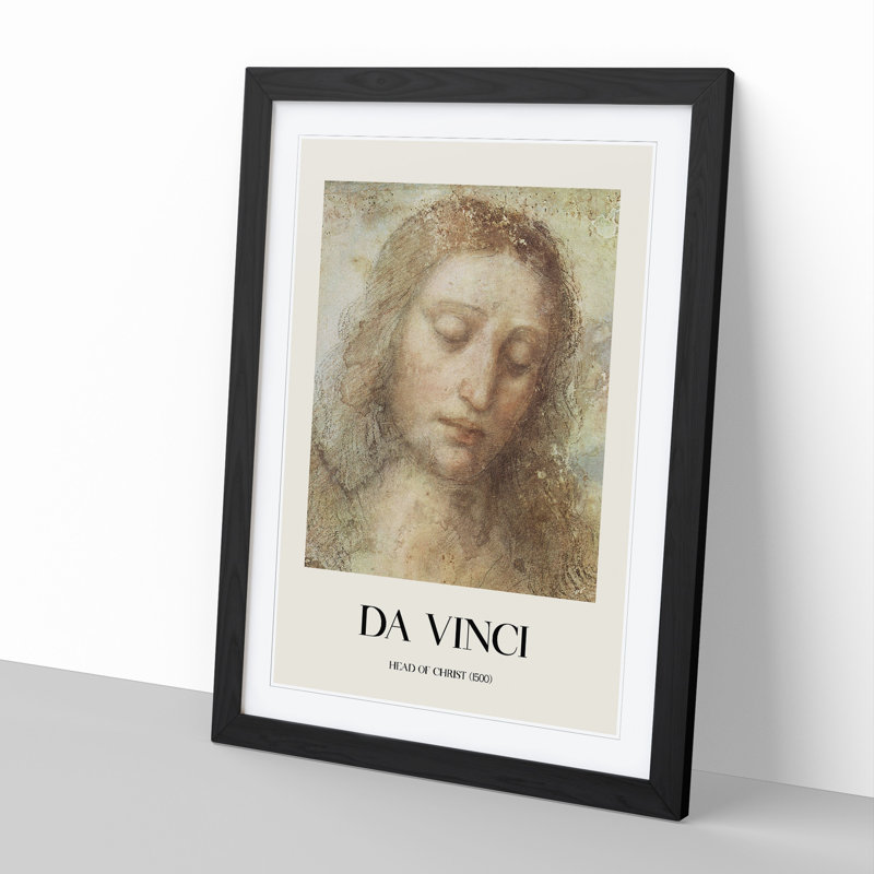 Head of Christ by Leonardo Da Vinci - Picture Frame Painting, Black Framed, 65cm H x 48cm W x 2cm D