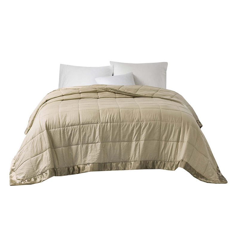 Oversized Down Alternative Blanket with Satin Trim Taupe King, 96" L x 108" W, Taupe
