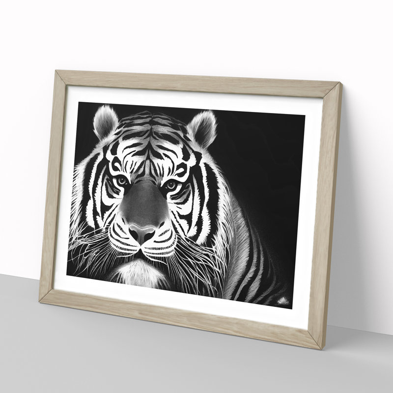 Tiger - Single Picture Frame Print, 25cm H x 34cm W, Oak Framed