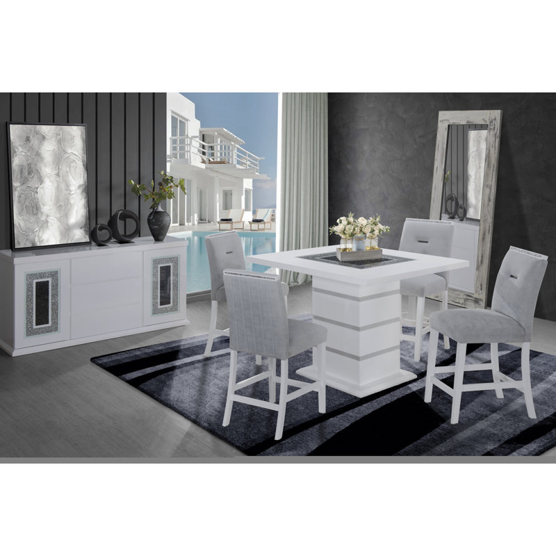ARIYA DininG TABLE and Chair ENSEMBLE Ensemble de table de bar moderne, H 22,023 po x L 22,053 po x l 29,071 po, Blanc, Blanc