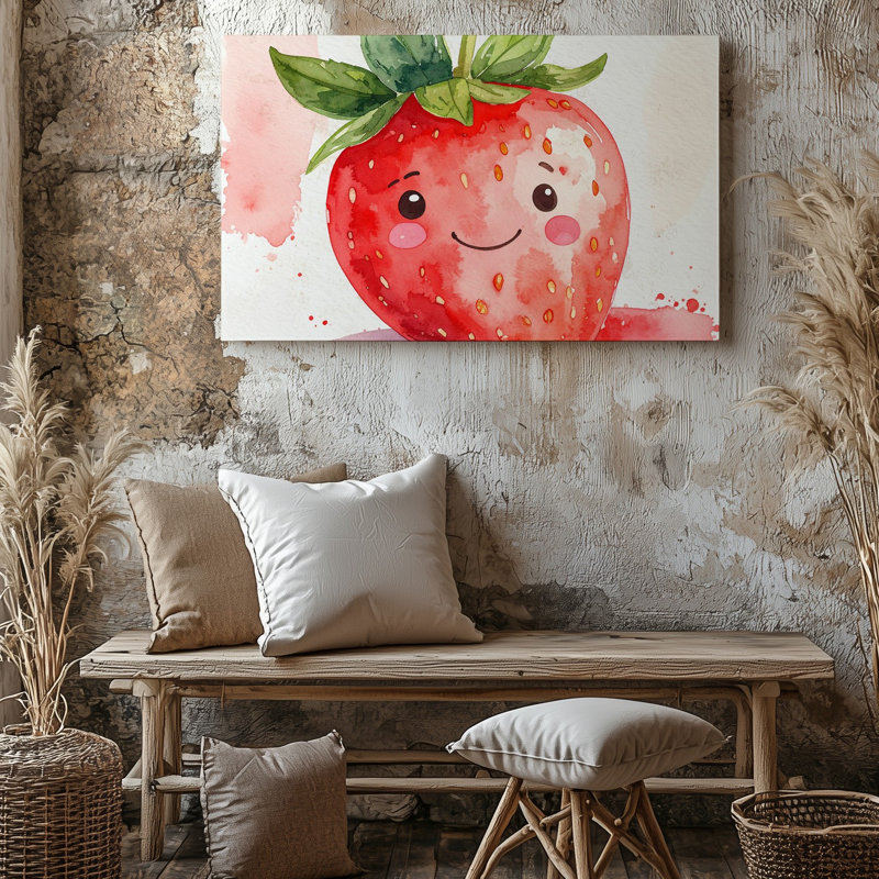 Art mural sur toile, joyeuse fraise, aquarelle, H 30 po x l 30 po